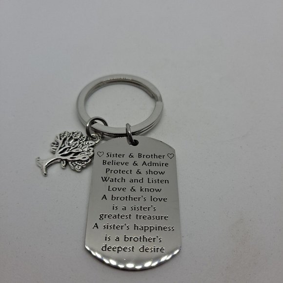 Brother Or Sister Family Tree Keychain Gift Keyring Metal dogtag - Picture 1 of 6
